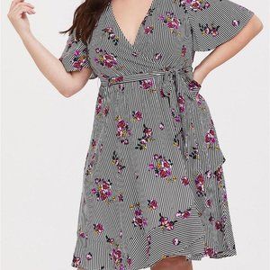 TORRID Floral Stripe Challis Wrap Dress Size 1